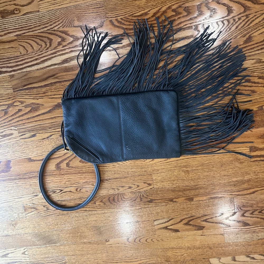 HOBO Black Leather Fringe Shoulder Bag